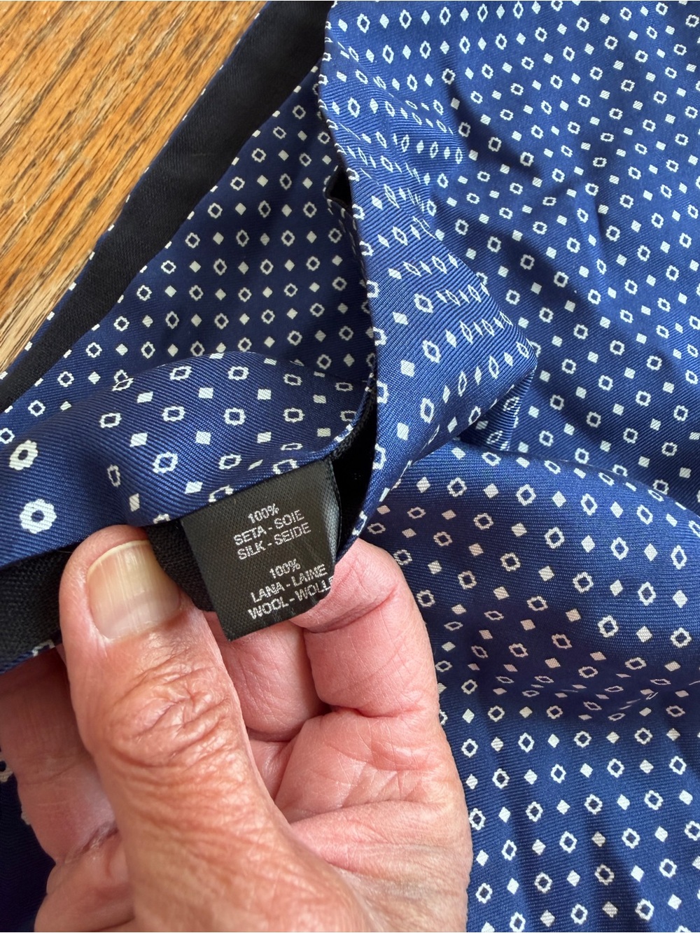 Navy Blue Printed Silk Scarf - Picture 3 of 4